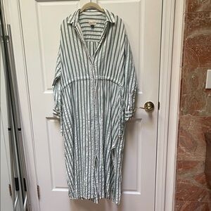 Universal Thread Green and White Striped Button-Up Dress